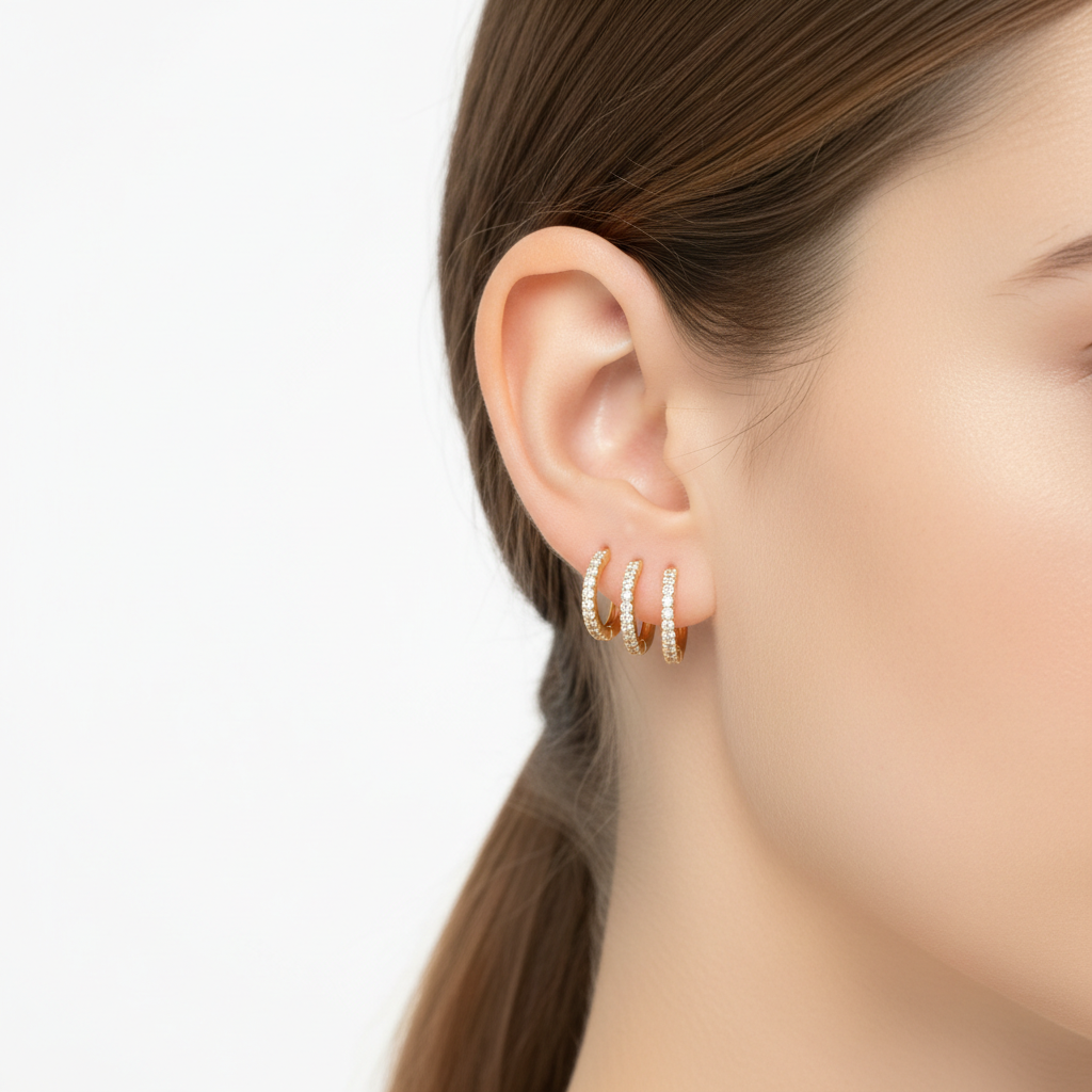 Small gold hoop earrings with tiny diamonds — delicate luxury jewellery